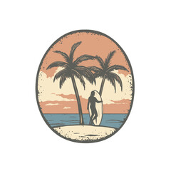 surfer on the beach vintage vector illustration