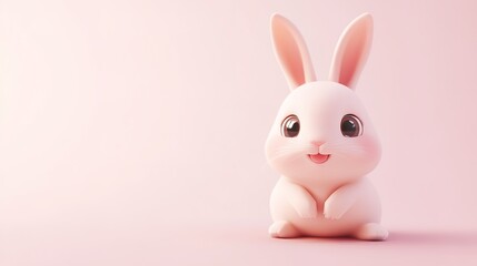 Adorable little rabbit with a big smile, characterized by a chubby cartoon style typical of Chinese animated animals. This delightful character features large, expressive eyes 