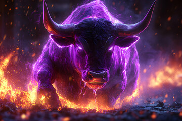 Fototapeta premium purple Bull with fiery effect