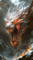 Fierce Dragon Roaring Over Lava