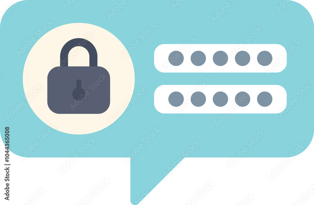 Poster speech bubble containing a padlock icon and a password field is showing the concept of password secu
