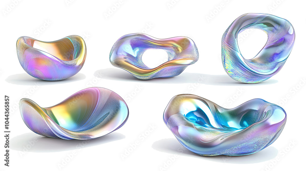 Poster colorful abstract waves on transparent background generative ai