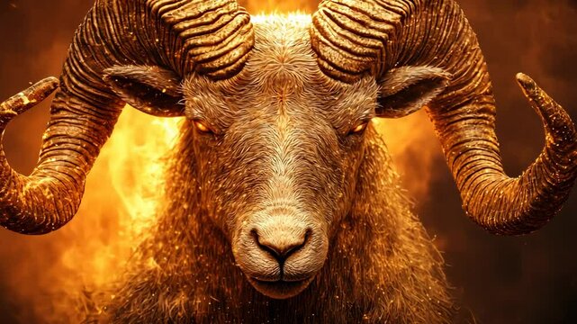 Ram in Flames, sheep, horns, fire, blaze, inferno