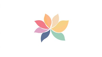 Sleek and minimalistic logo design for a therapy and counseling business, featuring a collection of multi-colored petals that symbolize growth, healing, and diversity.