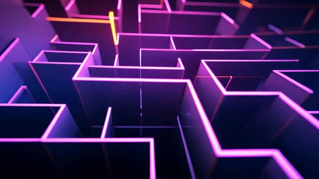 Abstract Neon Maze, purple, orange, glow, light, pattern