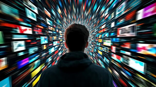 Man Overwhelmed by Information Overload, internet, social media, digital, data, online