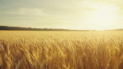 Breathtaking photo of a vast wheat field captured on a warm afternoon, with the sun shining brightly from the right side of the frame. The cinematic lighting creates a stunning visual effect,