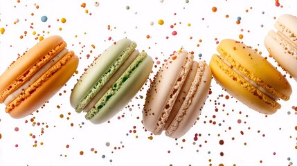 Fototapeta premium Colorful Macarons Floating in a Whimsical Display