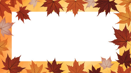 Fototapeta premium Autumn-themed frame with colorful maple leaves surrounding a blank space.