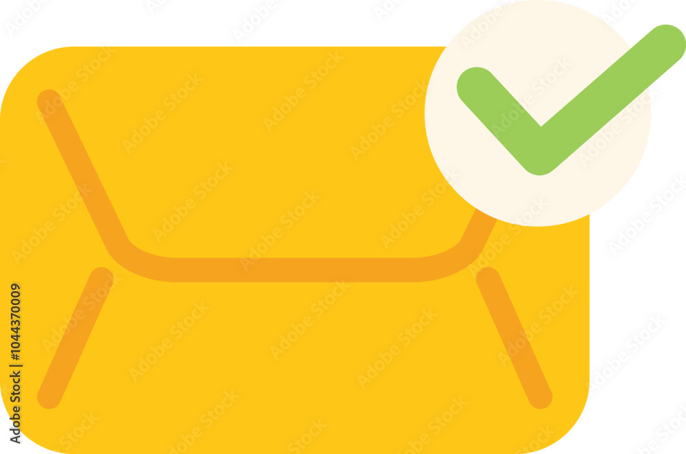 Poster minimalist flat vector illustration of a yellow envelope with a green check mark, symbolizing a succ