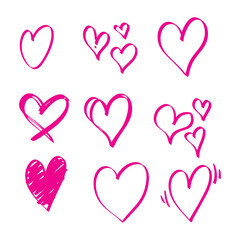 Set of Heart hand drawn doodle style. love symbol. vector