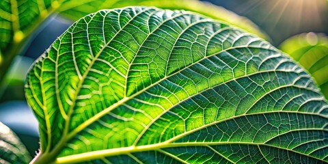 Fototapeta premium Selective focus on a leaf of a large plant, creating depth of field