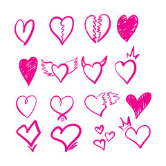 Set of Heart hand drawn doodle style. love symbol illustration