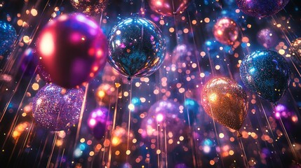 Obraz premium Surreal Scene with Colorful Balloons and Bokeh Lights