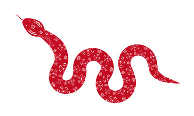 Obraz premium Red cartoon snake pattern in paper cut style