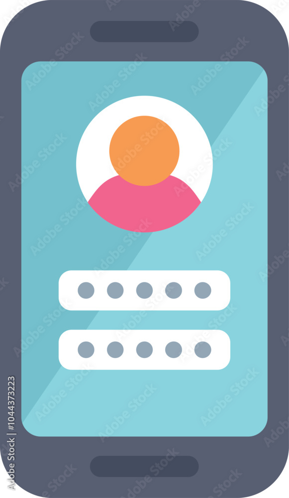 Poster smartphone displaying a user profile with password login screen, symbolizing online security and use