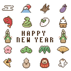 ドット絵　正月シンプル　アイコンセット　巳年