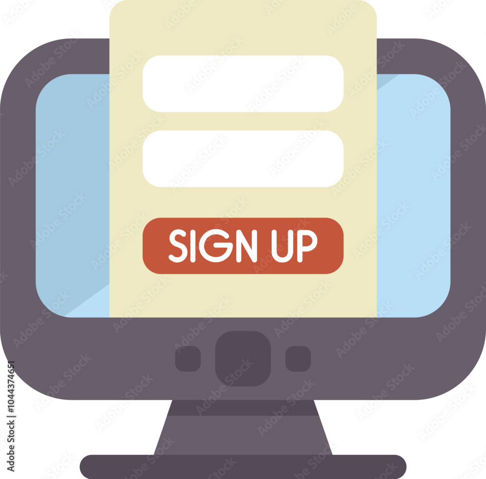 Aufkleber online registration form with sign up button on a computer screen, concept of online subscription, i