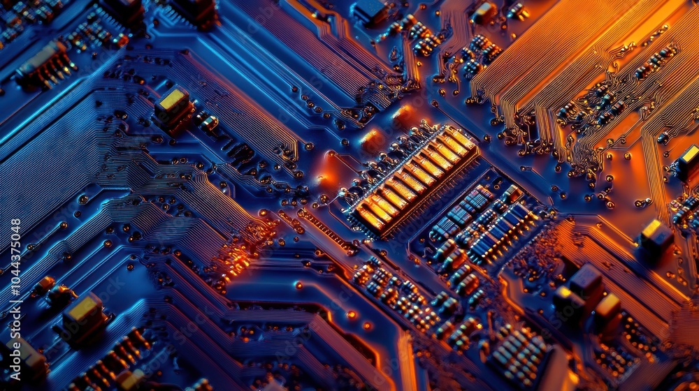 Poster a close-up of a colorful circuit board showcasing intricate electronic components.