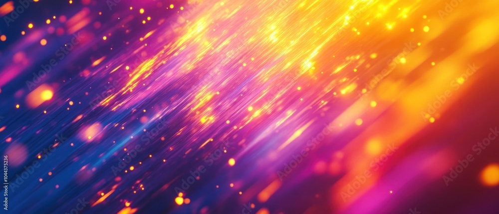 Poster a vibrant abstract background with colorful streaks and glowing particles.