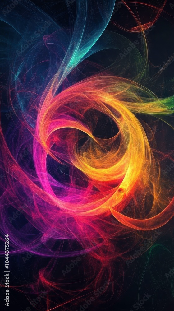 Poster colorful swirling lines on a dark background create a captivating abstract design for mobile wallpap