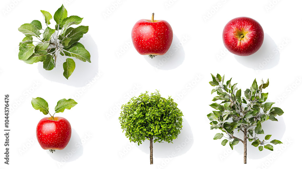 Poster collection of red ripe apples and green foliage from apple trees generative ai