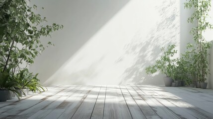 A bright, serene indoor space with plants and natural light creating a tranquil atmosphere.