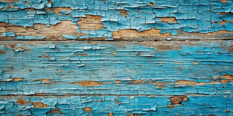 Naklejka premium The weathered surface reveals the history of time etched into the wood, its faded blue paint flaking away to reveal the natural grain beneath.