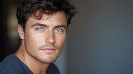 Fototapeta premium Intense Portrait of a Young Man with Green Eyes