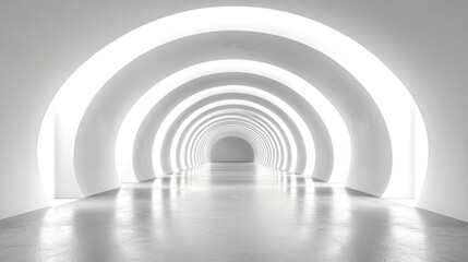 Obraz premium White Circular Tunnel with Reflective Floor