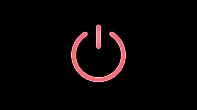 red power button Glowing neon line Power on off button icon isolated on black background.