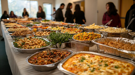 Fototapeta premium A Diverse Feast Awaits at the Community Potluck Table