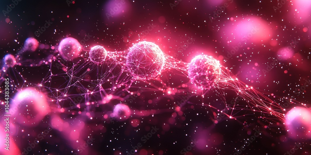 Aufkleber Abstract Pink and White Interconnected Spheres with Sparkling Background