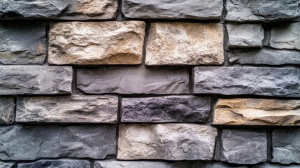 Textured stone wall background, a closeup view of natural stone masonry and detail