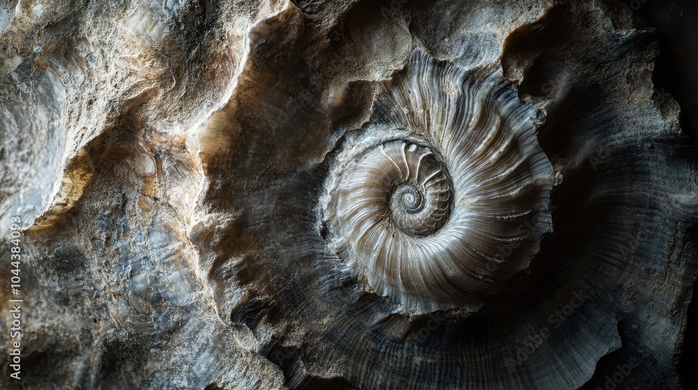 Poster close-up view of beautiful spiral seashell structure