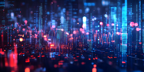 Holographic display of stock price limit data, datafication, futurism, concept, wallpaper, background