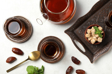 Hot Turkish tea on a light background