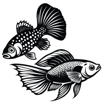 black and white fish swimming clip art preview