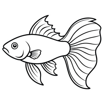 recommend clip art: Guppy vs betta line art vector Illustration Isolated white background.