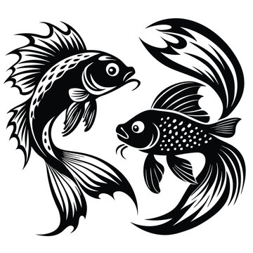 recommend clip art: Guppy vs betta vector silhouette Illustration Isolated white background.