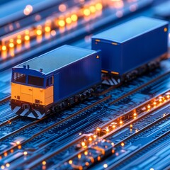 Obraz premium A model train on a circuit board, symbolizing technology and transport.
