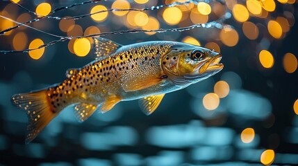 A Golden Trout Swimming Through Festive Lights