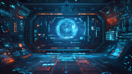Fototapeta premium Scifi hud screen with futuristic elements holographic interface for cyberpunk game or vr vector illustration. Holographic Interface. Illustration