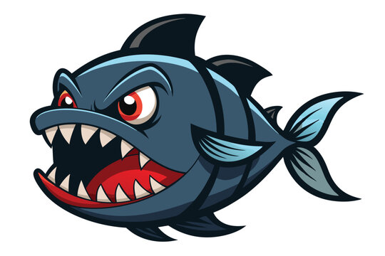 angry cartoon piranha with sharp teeth clip art preview