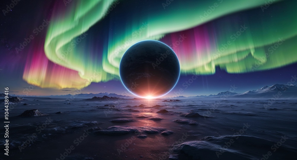 Poster colorful auroras dancing across the surface of a distant planet background atmospheric phenomena cre