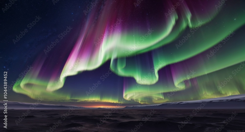 Poster colorful auroras dancing across the surface of a distant planet background atmospheric phenomena cre