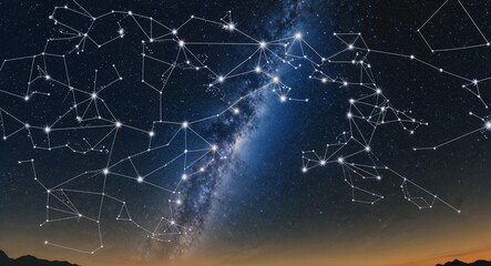 Fototapeta premium Cluster of distant stars forming intricate constellations in the night sky background celestial patterns connecting stories from cultures around the world