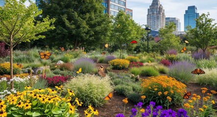 Colorful butterfly garden attracting pollinators and wildlife background vibrant ecosystem celebrating the importance of biodiversity in urban spaces