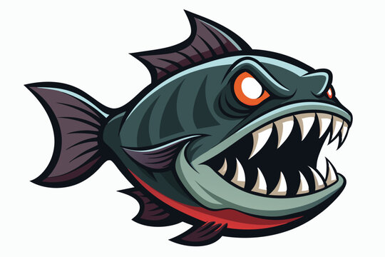 angry piranha fish with sharp teeth clip art preview