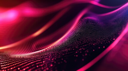 Fototapeta premium Abstract Wave Pattern of Red and Pink Dots on a Black Background